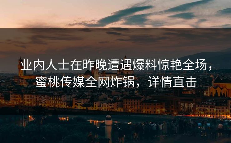 业内人士在昨晚遭遇爆料惊艳全场，蜜桃传媒全网炸锅，详情直击